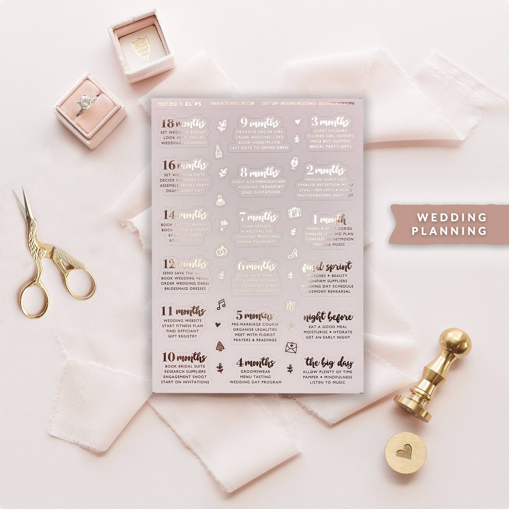 Foiled Wedding Milestone Stickers - Wedding Planning