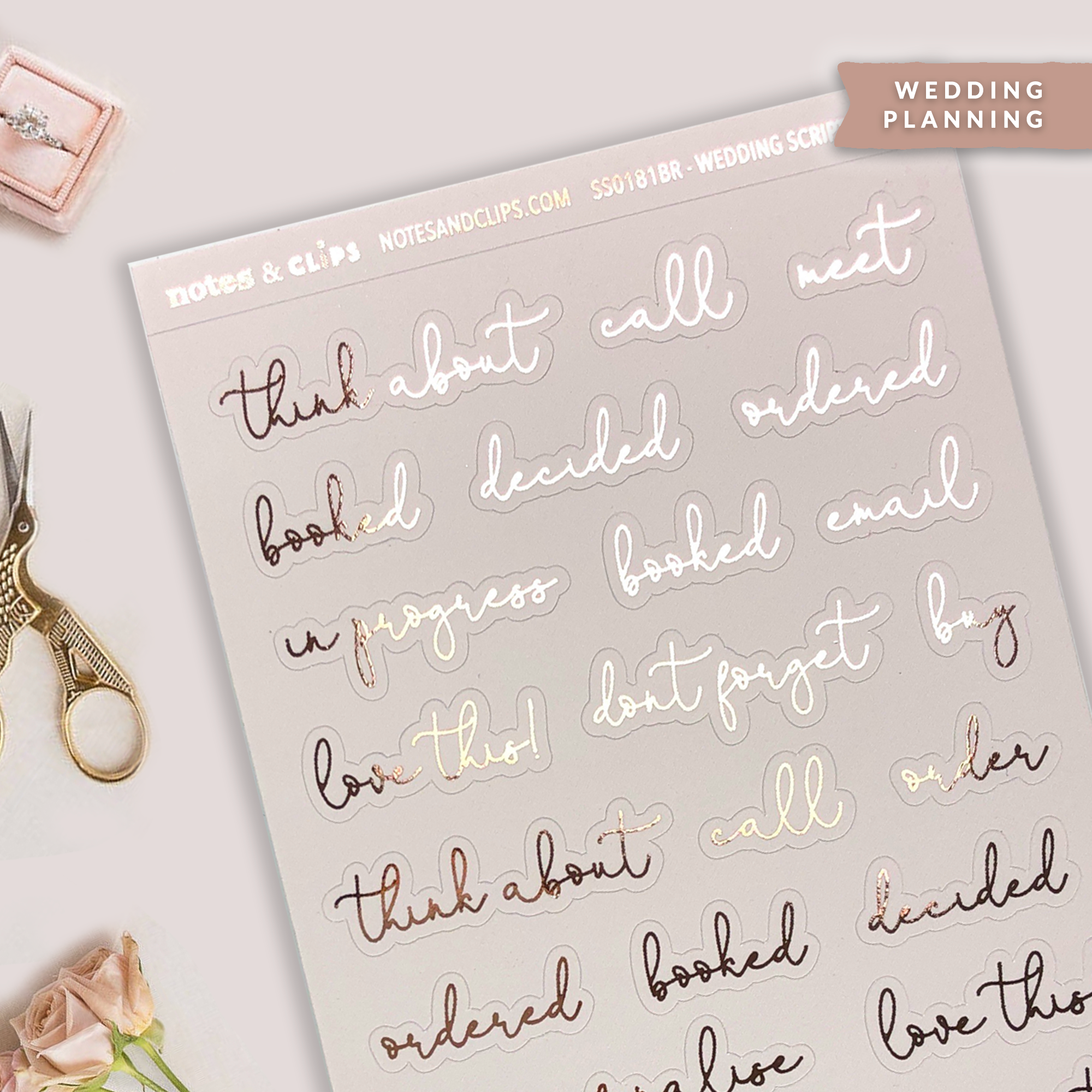 Foiled Wedding Script Words - Wedding Planning Stickers